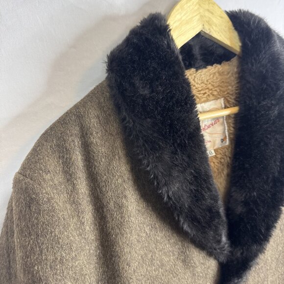 Vintage Wool Car Coat Sherpa Lined Faux Fur Collar Mackinaw Jacket Men’s 38 - Picture 3 of 8